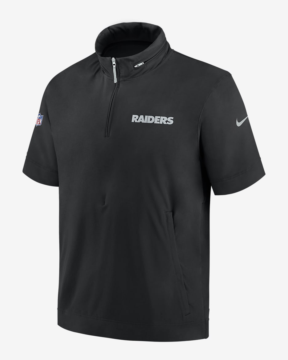 Las Vegas Raiders Sideline Coach Men's Nike NFL 1/2-Zip Short-Sleeve Hooded Jacket - Black