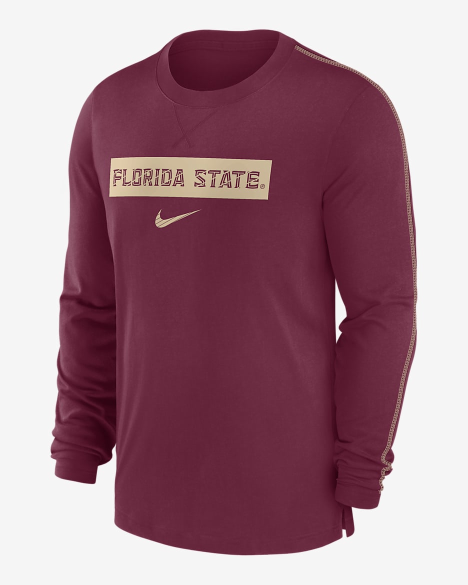 Playera universitaria Nike Dri-FIT para hombre Florida State Seminoles Sideline Player - Granate