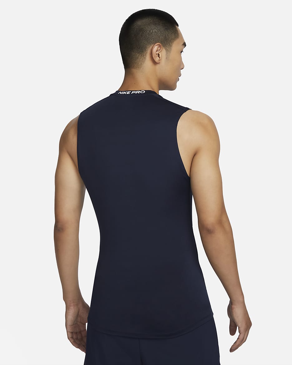 Nike Pro Men's Dri-FIT Tight Sleeveless Fitness Top - Obsidian/White