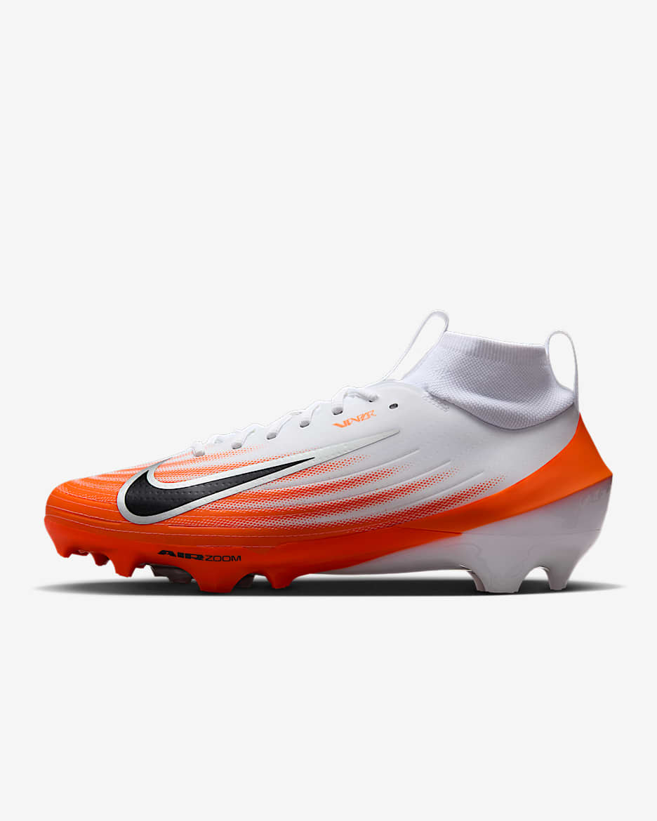 Tacos de fútbol americano Nike Vapor Pro 1 - Blanco/Naranja seguridad/Plata metalizado/Negro