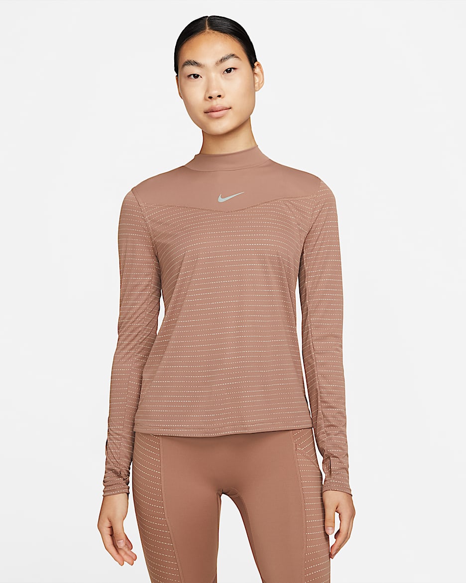 Playera de running de manga larga para mujer Nike Dri-FIT Run Division - Archaeo Brown/Rosa Oxford