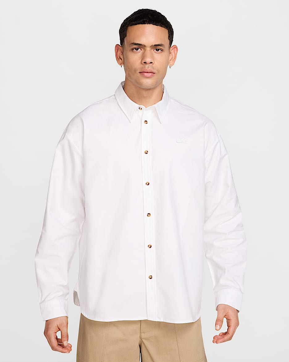 Haut Oxford oversize à manches longues Nike Club pour homme - Blanc/Blanc