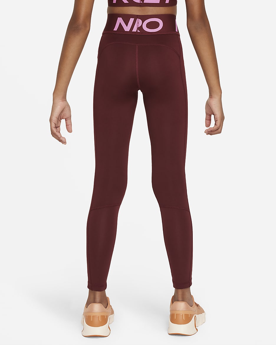 Leggings Dri-FIT Nike Pro para rapariga - Vermelho Team escuro/Rosa Playful