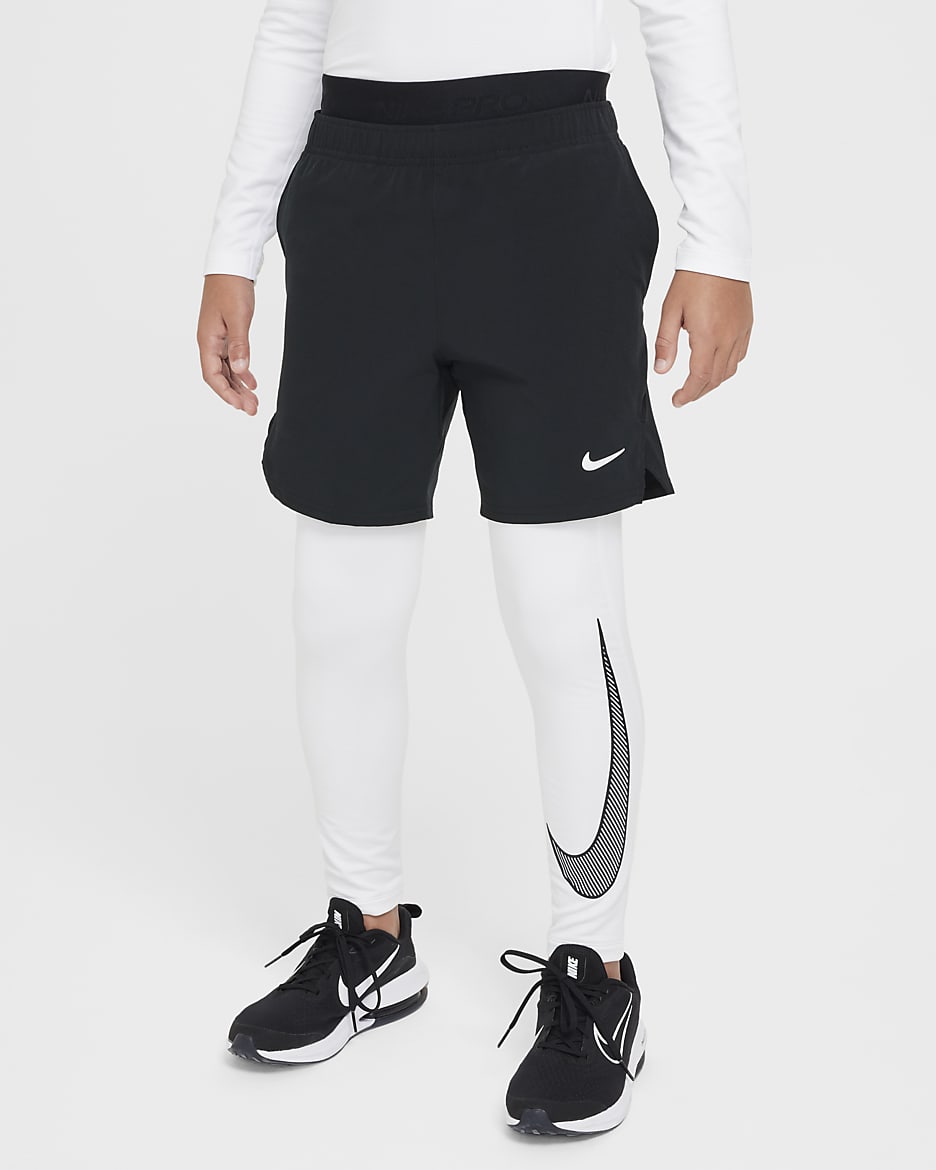 Nike Pro Warm Big Kids' (Boys') Dri-FIT Training Tights - White/Black