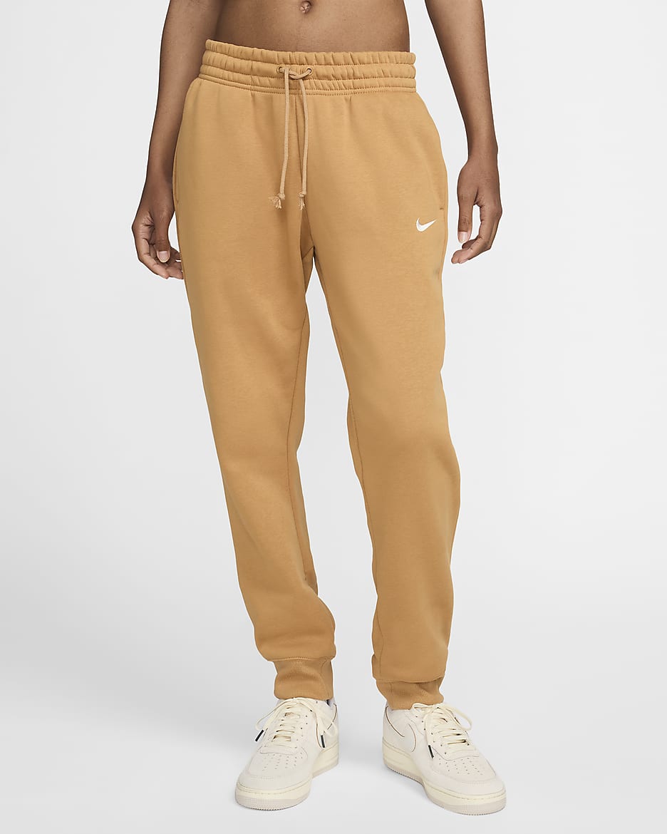 Pants de entrenamiento de tiro medio para mujer Nike Sportswear Phoenix Fleece - Lino/Vela