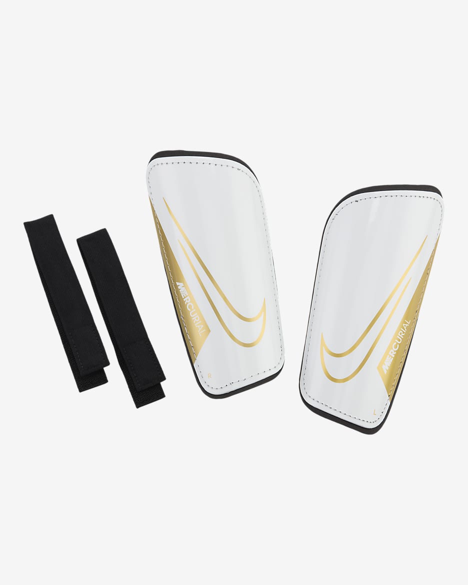 Nike Mercurial Hardshell Soccer Shin Guards - White/Black/Metallic Gold Coin