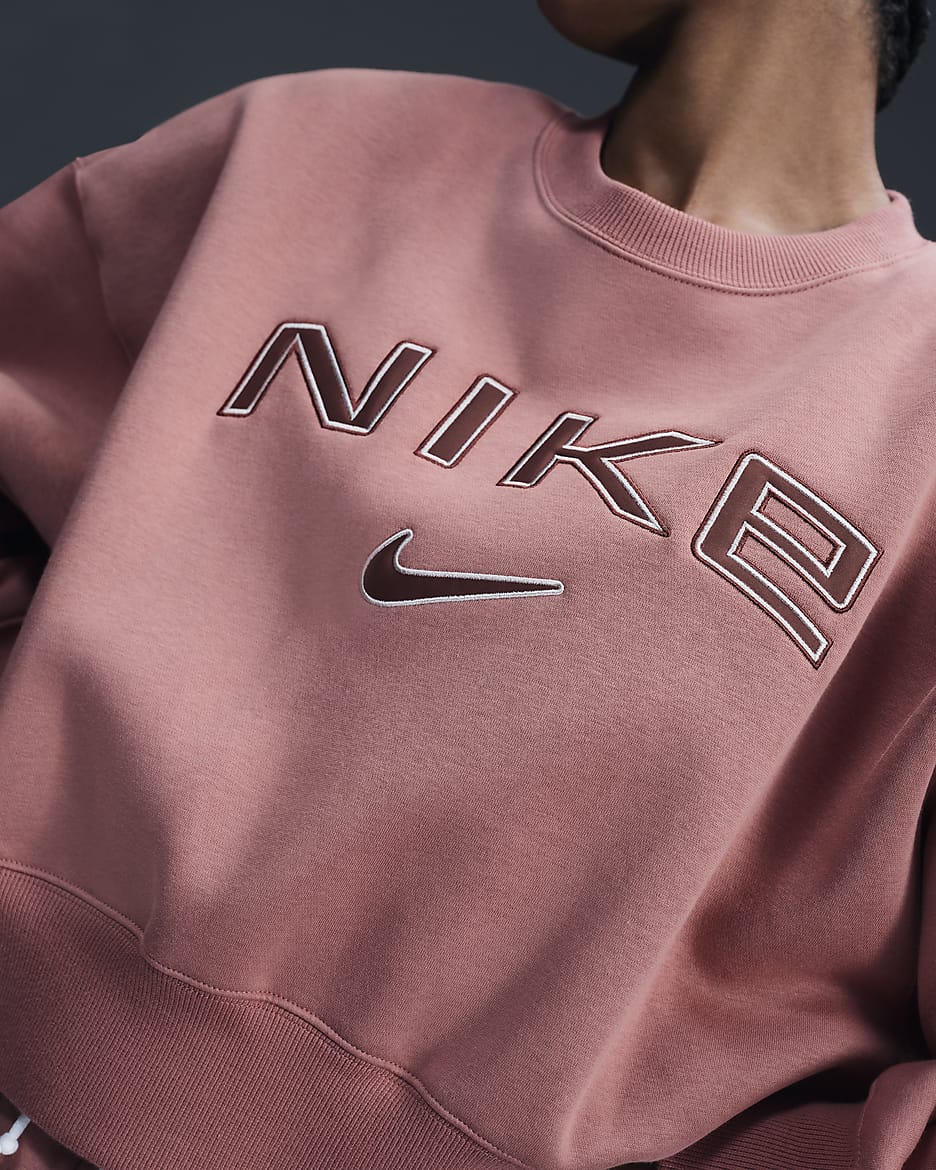 Nike Sportswear Phoenix Fleece Women's Over-Oversized Crew-Neck Logo Sweatshirt - Canyon Pink/Light Orewood Brown/Red Sepia