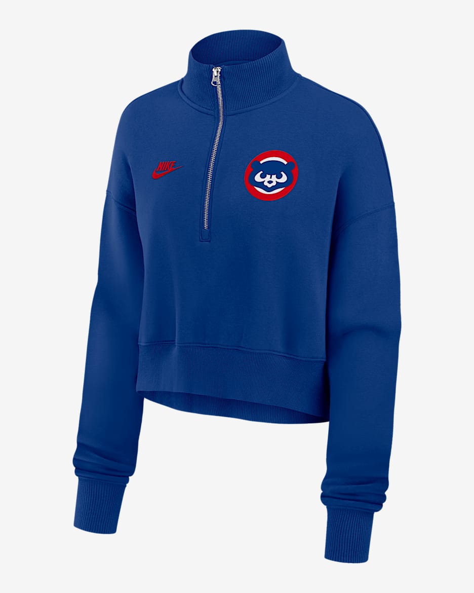 Chicago Cubs Cooperstown Phoenix Women's Nike MLB Cropped 1/2-Zip Crew - Navy