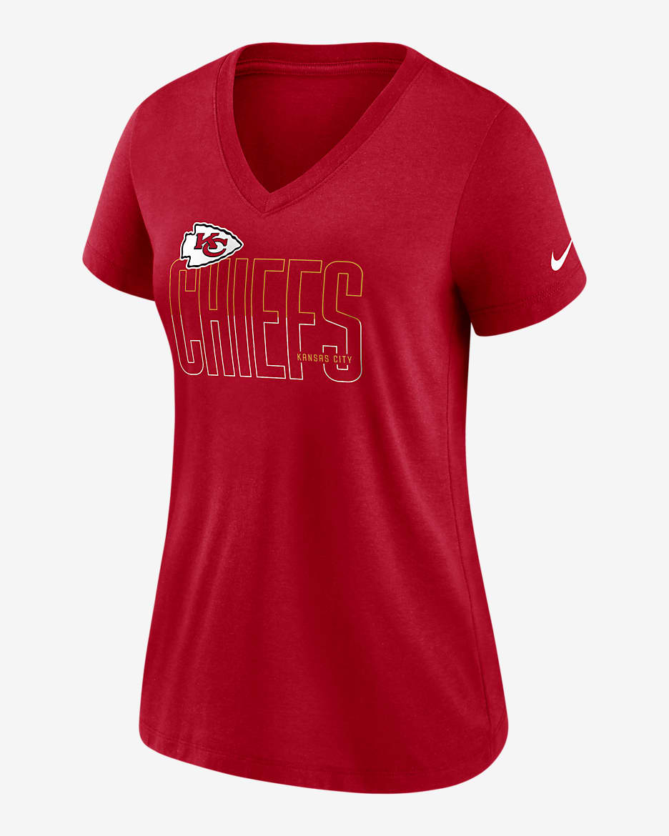 Playera con cuello en V medio para mujer Nike Lockup Split (NFL Kansas City Chiefs) - Rojo