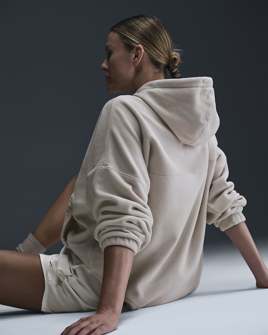 Nike One Women's Oversized Therma-FIT Pullover Fleece Hoodie - Light Orewood Brown/White