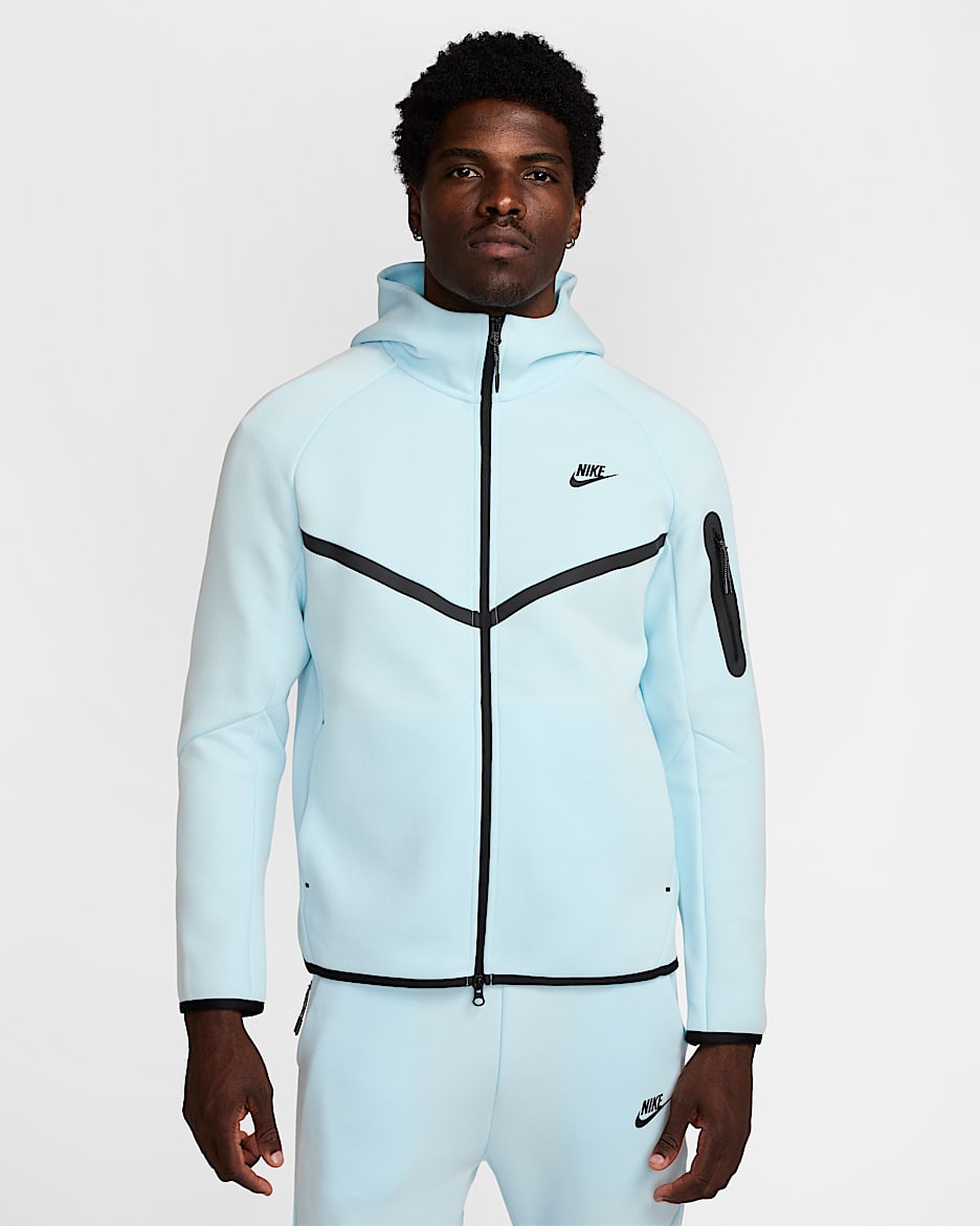 Nike Tech Windrunner hoodie met rits voor heren - Glacier Blue/Zwart