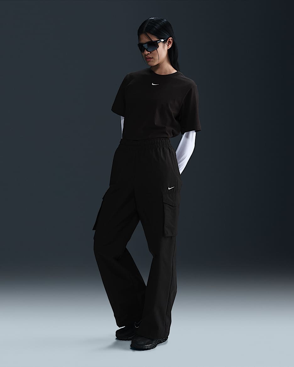 Pantalon cargo taille mi-haute Nike Sportswear Everything Wovens pour femme - Noir/Blanc