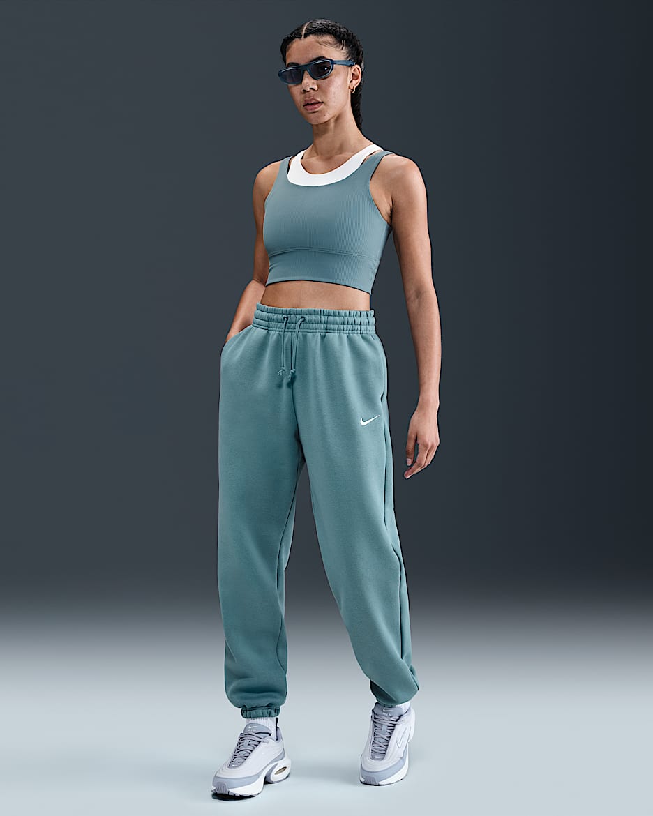 Pants de entrenamiento oversized de tiro alto para mujer Nike Sportswear Phoenix Fleece - Azul humeante/Vela