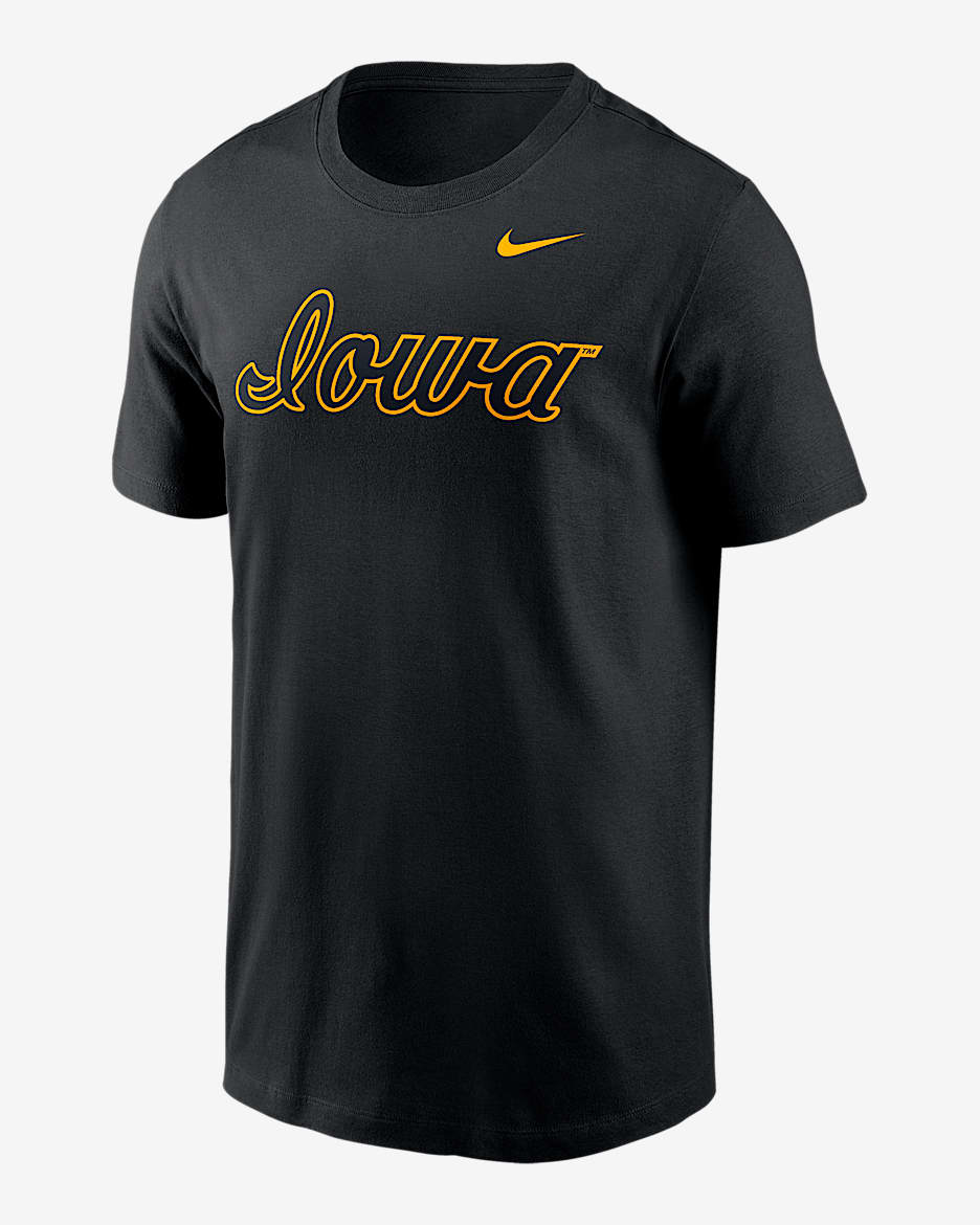 Playera universitaria Nike para hombre Iowa Hawkeyes Baseball Wordmark - Negro