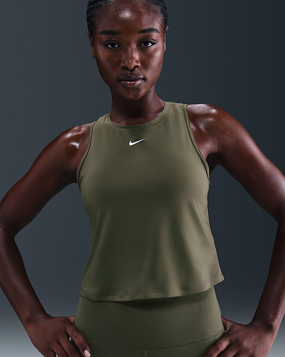 Nike One Classic Dri-FIT Kurztanktop für Damen - Medium Olive/Weiß