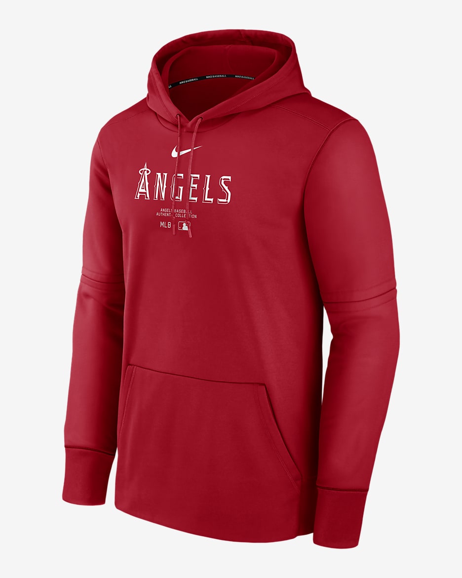 Los Angeles Angels Authentic Collection Practice Men's Nike Therma MLB Pullover Hoodie - Red