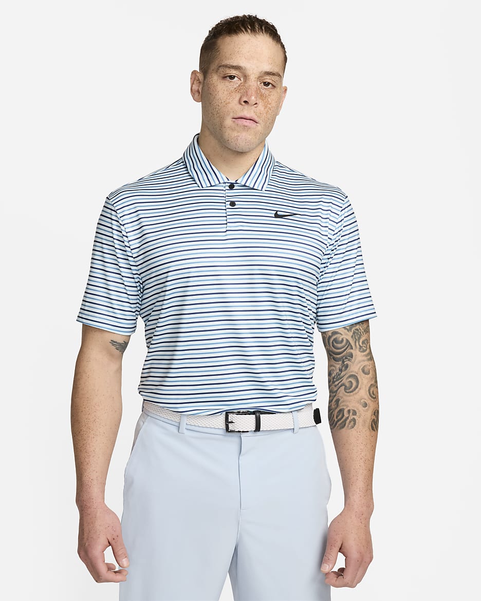 Polo de golf a rayas Dri-FIT para hombre Nike Tour - Azul glacial/Negro