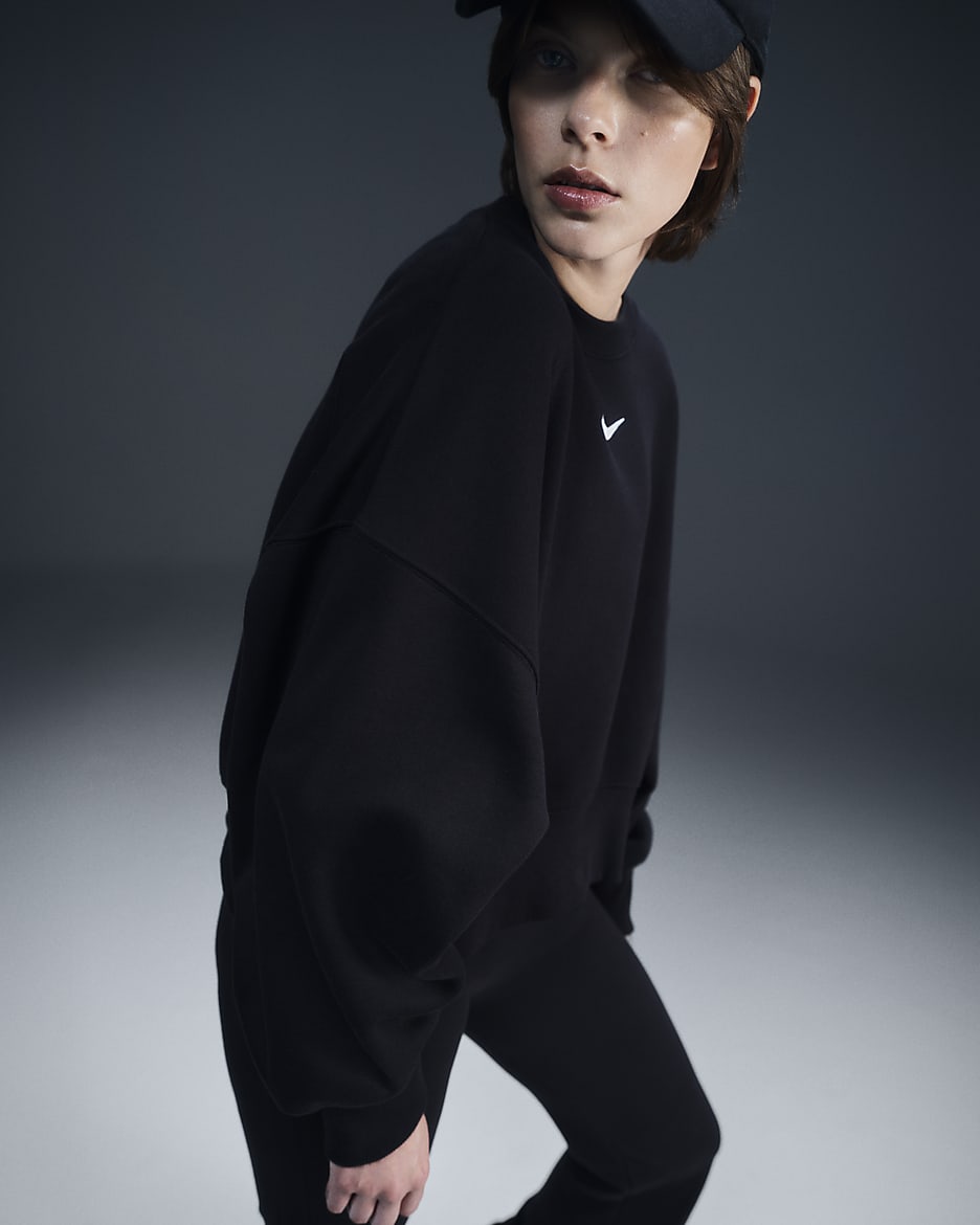 Nike Sportswear Phoenix Fleece extra oversized sweatshirt met ronde hals voor dames - Zwart/Sail