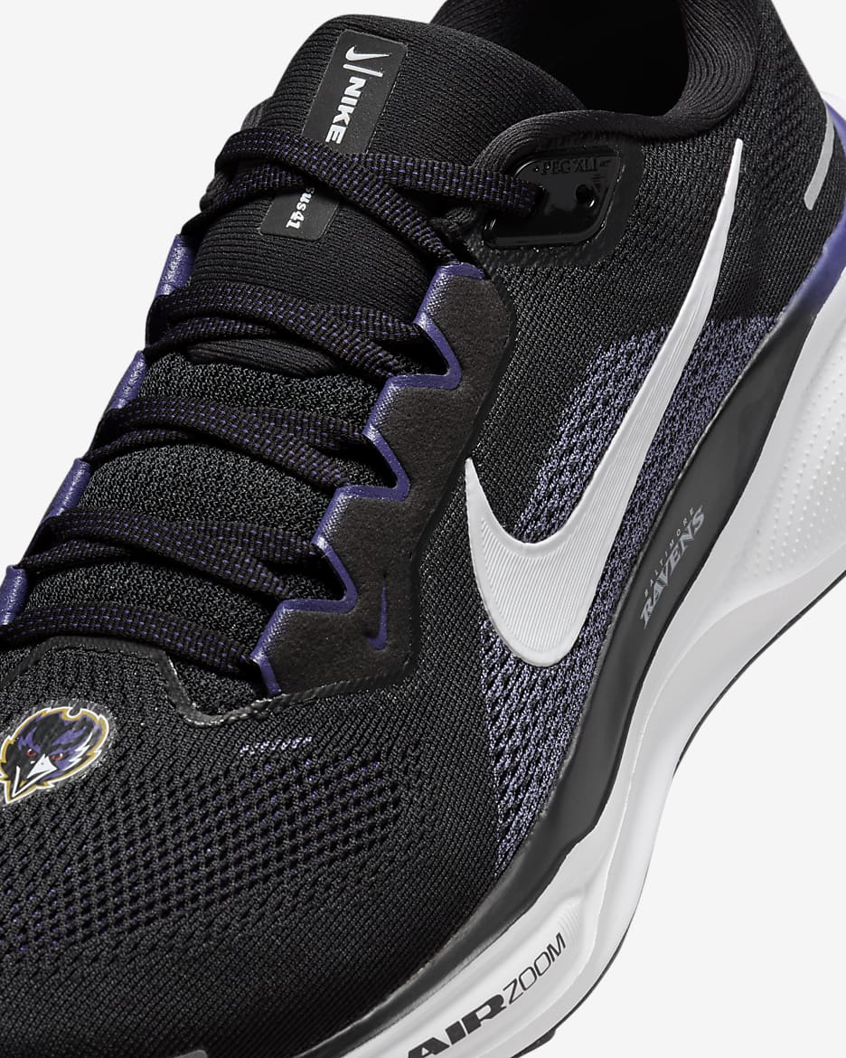 Tenis de correr en pavimento para hombre Nike Pegasus 41 NFL Baltimore Ravens - Negro/Blanco/Orquídea nuevo/Blanco