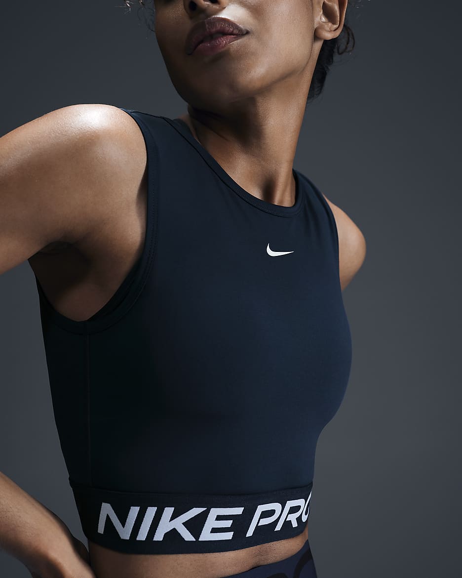 Nike Pro Women's Dri-FIT Cropped Tank Top - Armoury Navy/Black/White