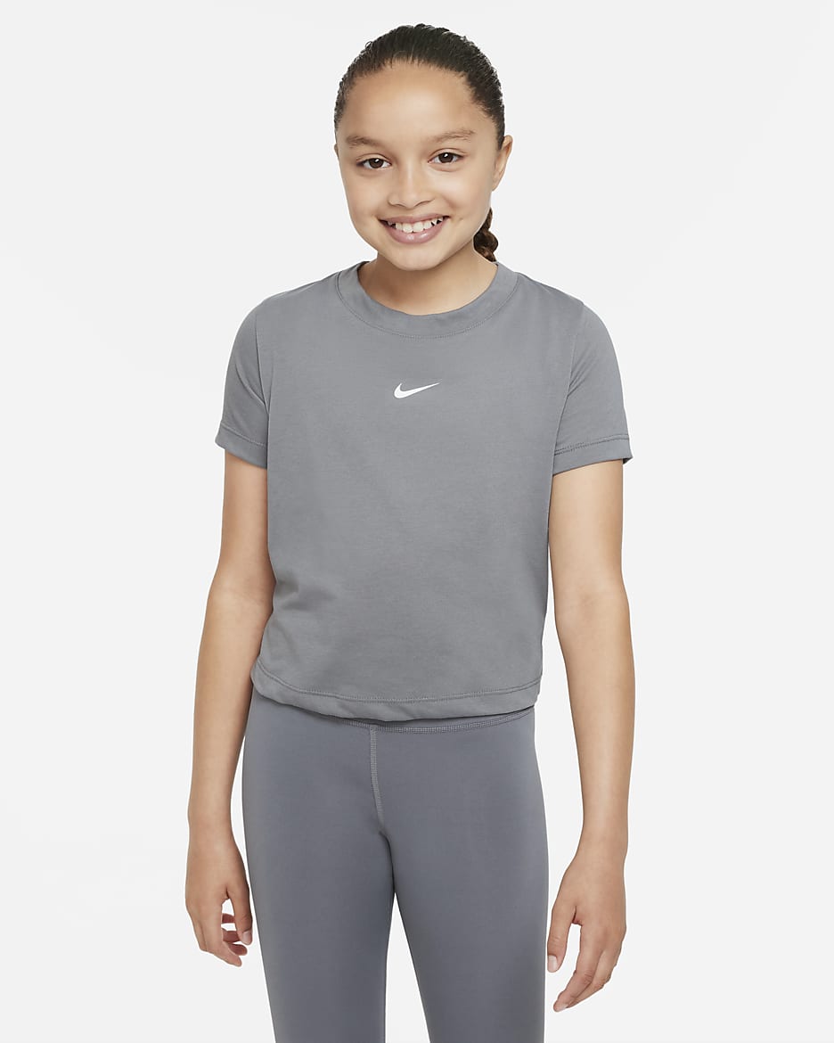 Nike Dri-FIT Breathe Big Kids' (Girls') Training Top - Smoke Grey/White