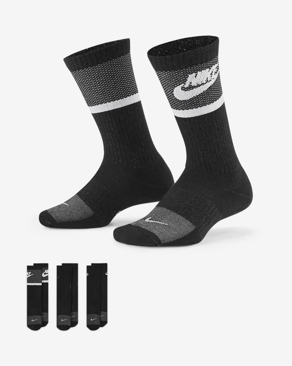 Nike Everyday 兒童緩震中筒襪 (3 雙) - 多種顏色