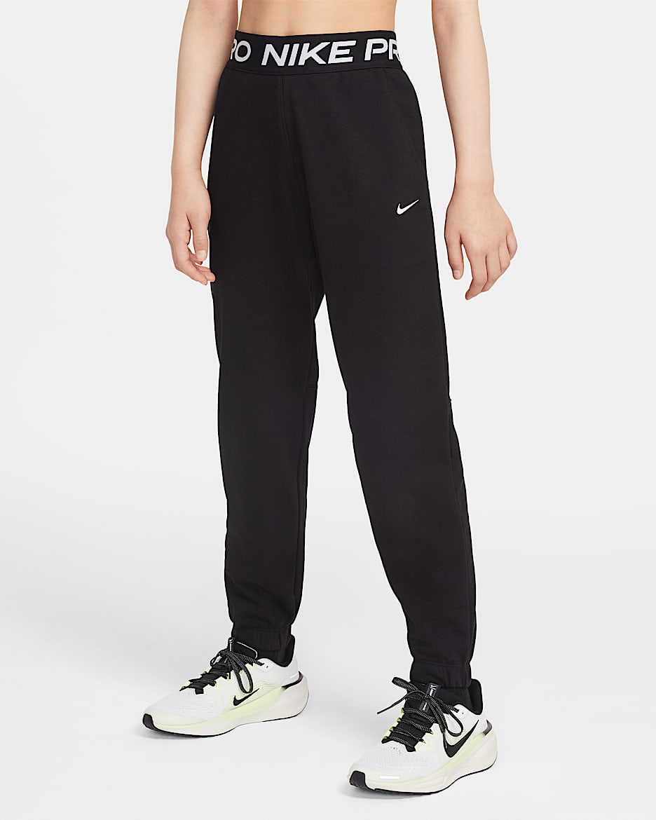 Nike Pro Fleece Older Kids' (Girls') Dri-FIT Joggers - Black/Black/Black/White
