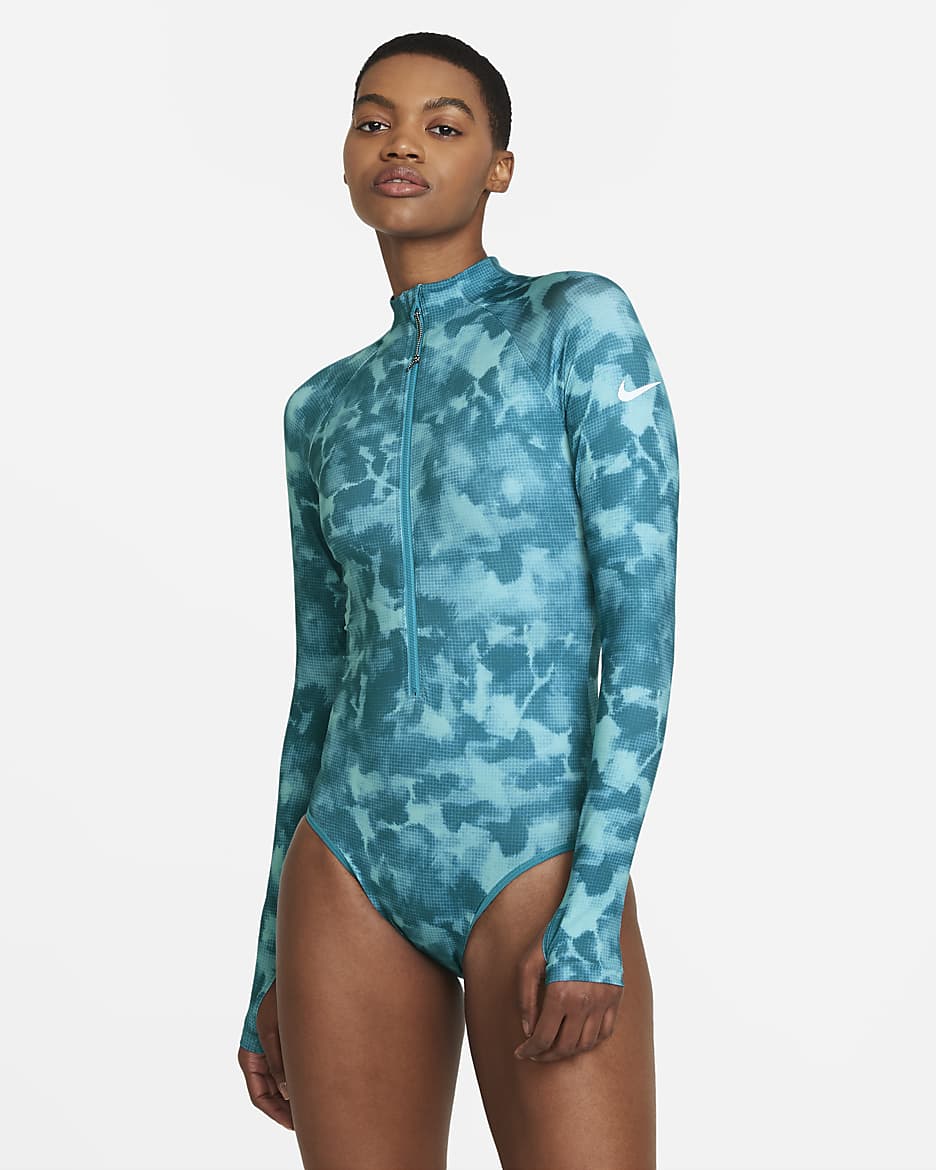Nike Women's Long-Sleeve 1-Piece Swimsuit - Aquamarine