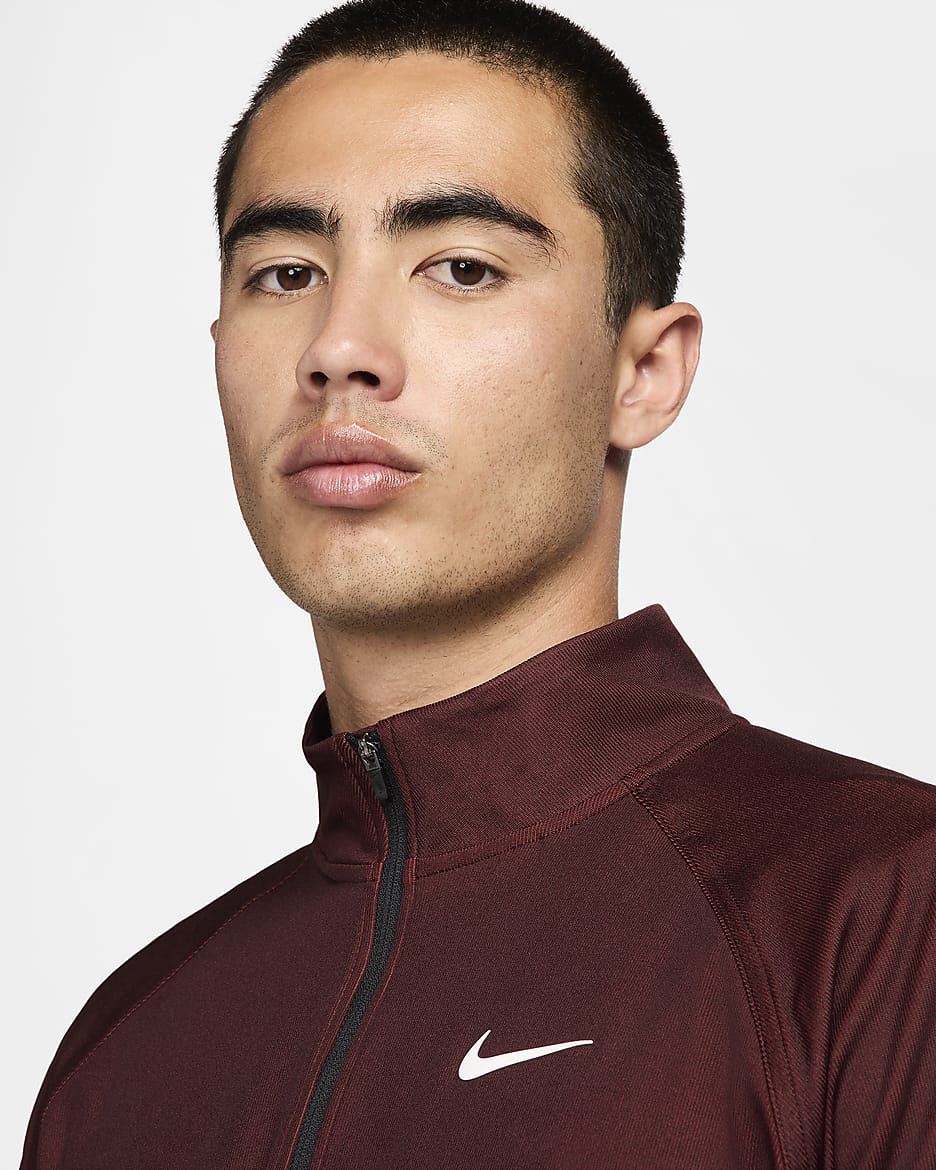 Haut de golf à demi-zip Dri-FIT ADV Nike Tour pour homme - Dragon Red/Burgundy Crush/Blanc