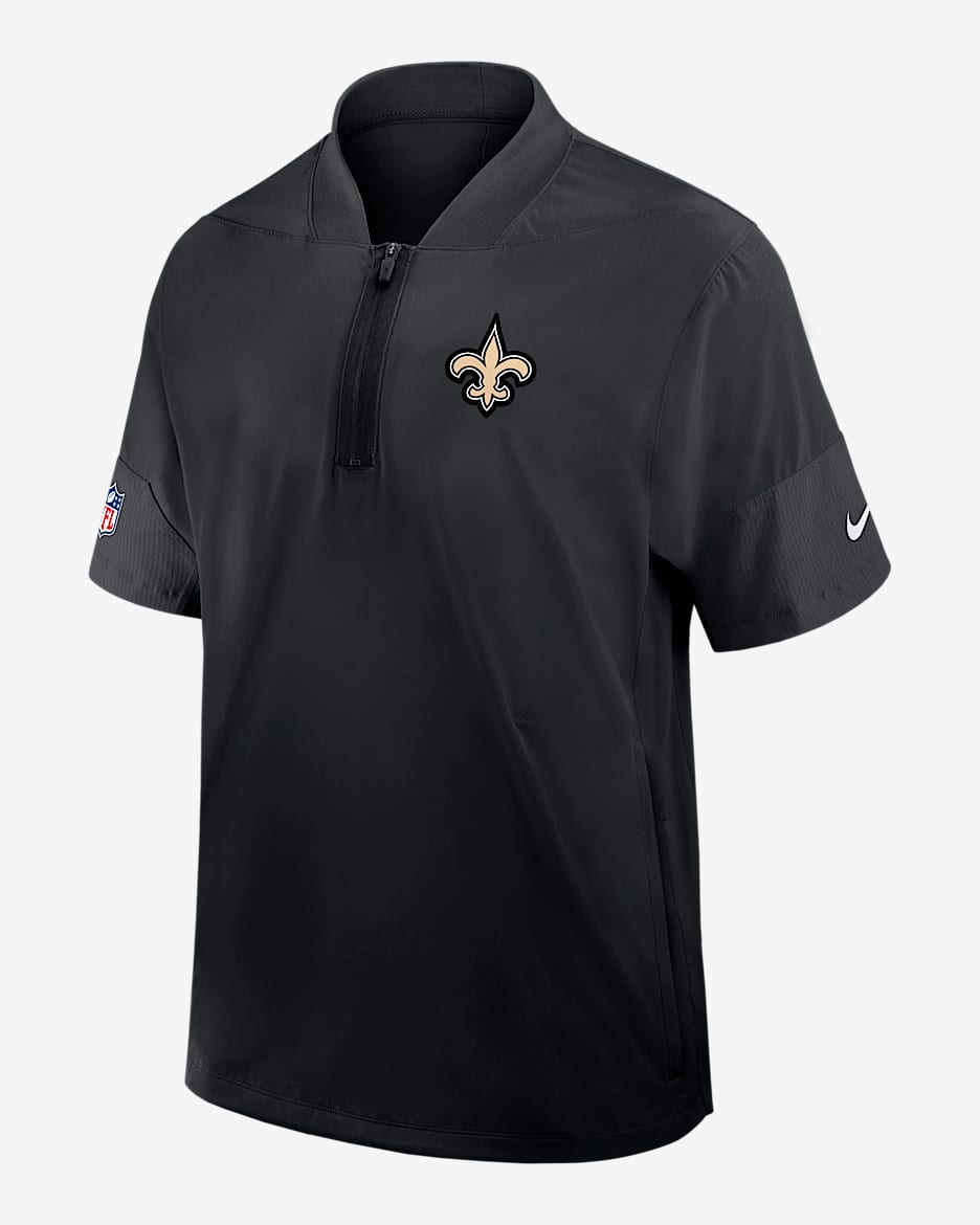 New Orleans Saints Sideline Coach Men's Nike NFL 1/2-Zip Short-Sleeve Hooded Jacket - Black