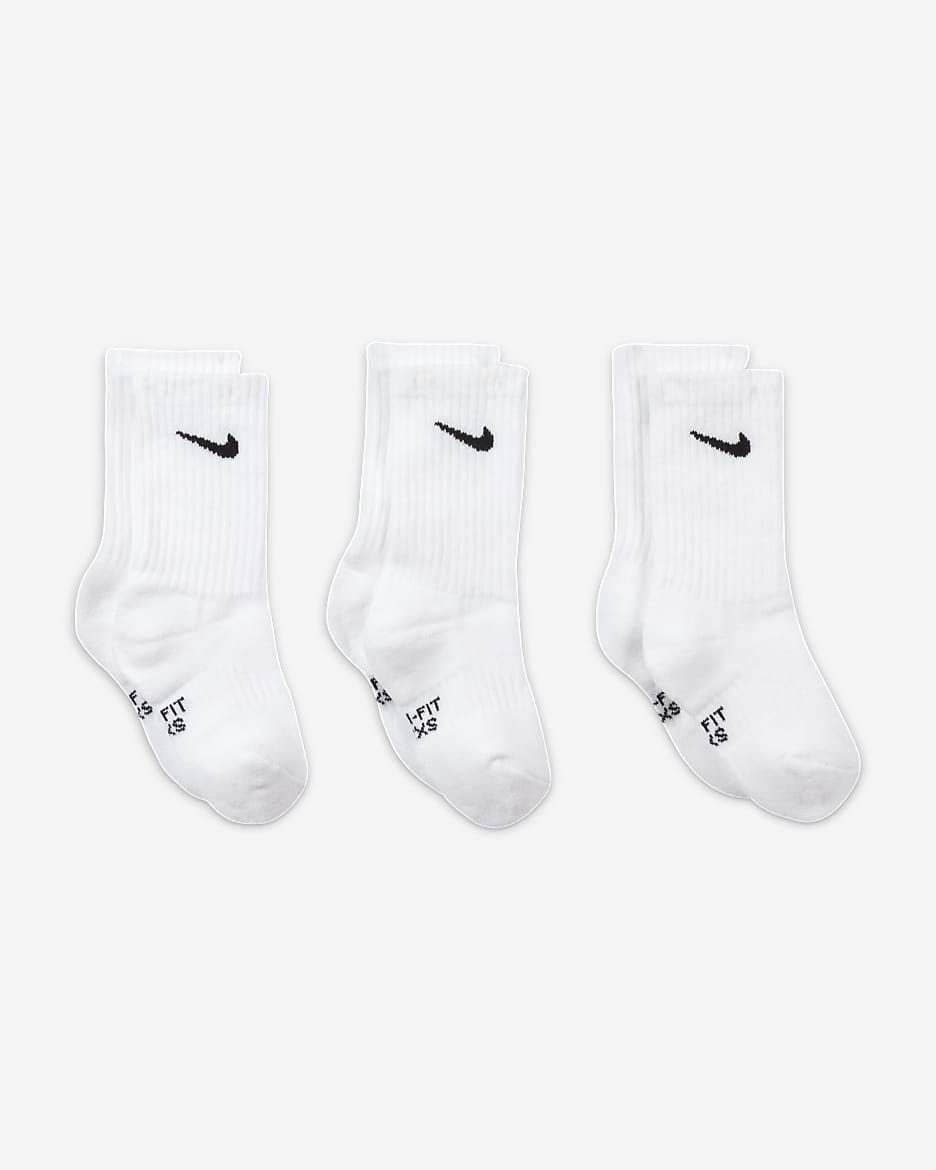 Nike Dri-FIT Little Kids' Crew Socks (3 Pairs) - White