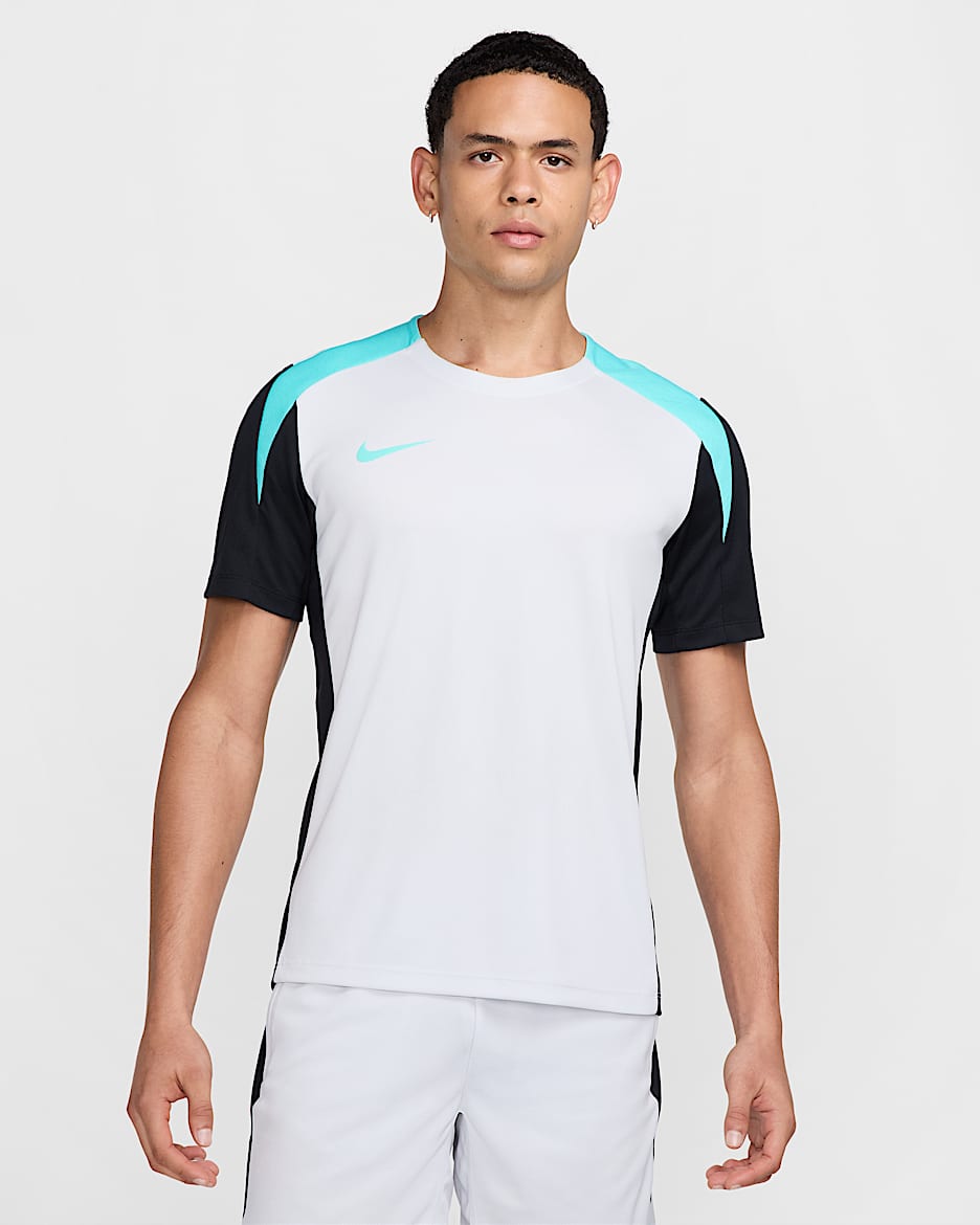 Haut de foot à manches courtes Dri-FIT Nike Strike pour homme - Photon Dust/Noir/Dynamic Turquoise/Dynamic Turquoise