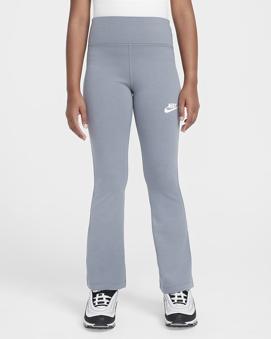 Nike Sportswear Classic Girls' High-Waisted Flared Leggings - Smoke Grey/White
