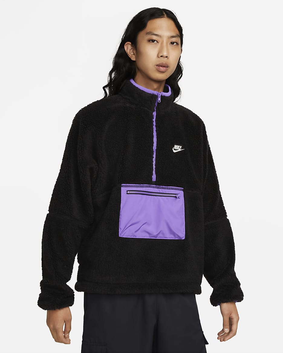 Nike Club Fleece+ Men's 1/2-Zip Winterized Anorak - Black/Action Grape/Sail