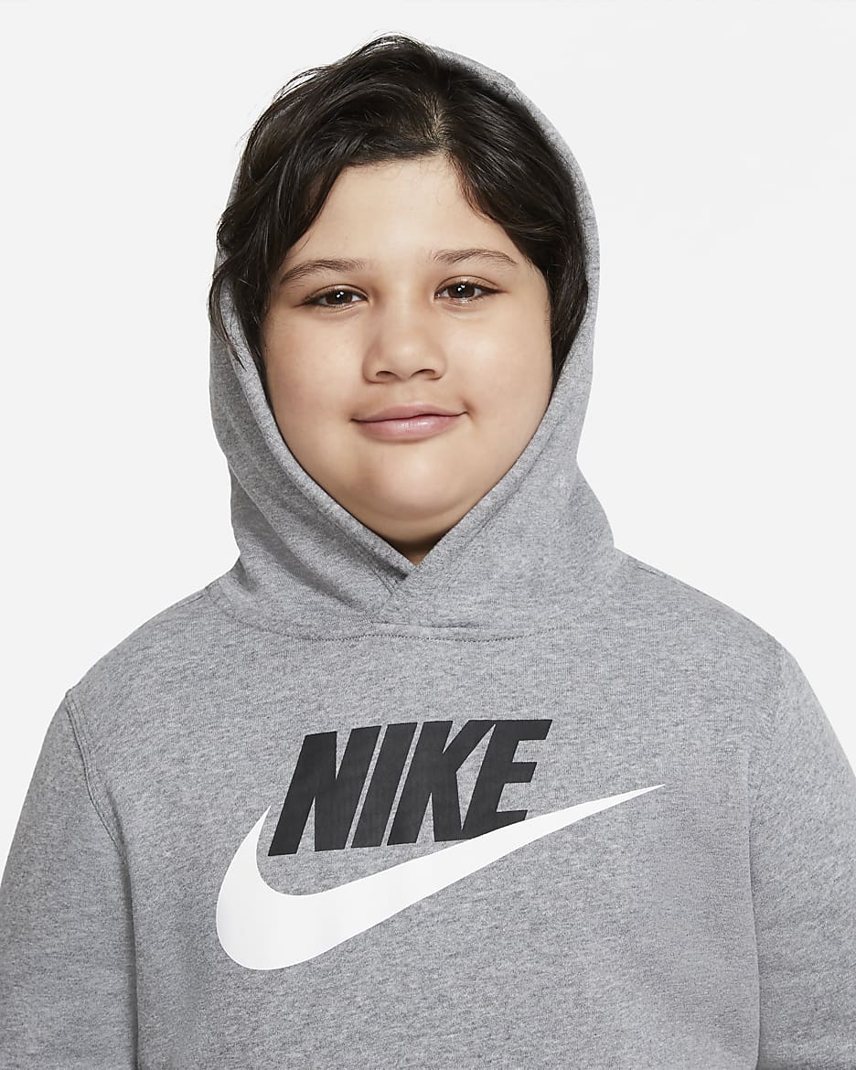 Nike Sportswear Club Fleece Big Kids' (Boys') Pullover Hoodie (Extended Size) - Carbon Heather