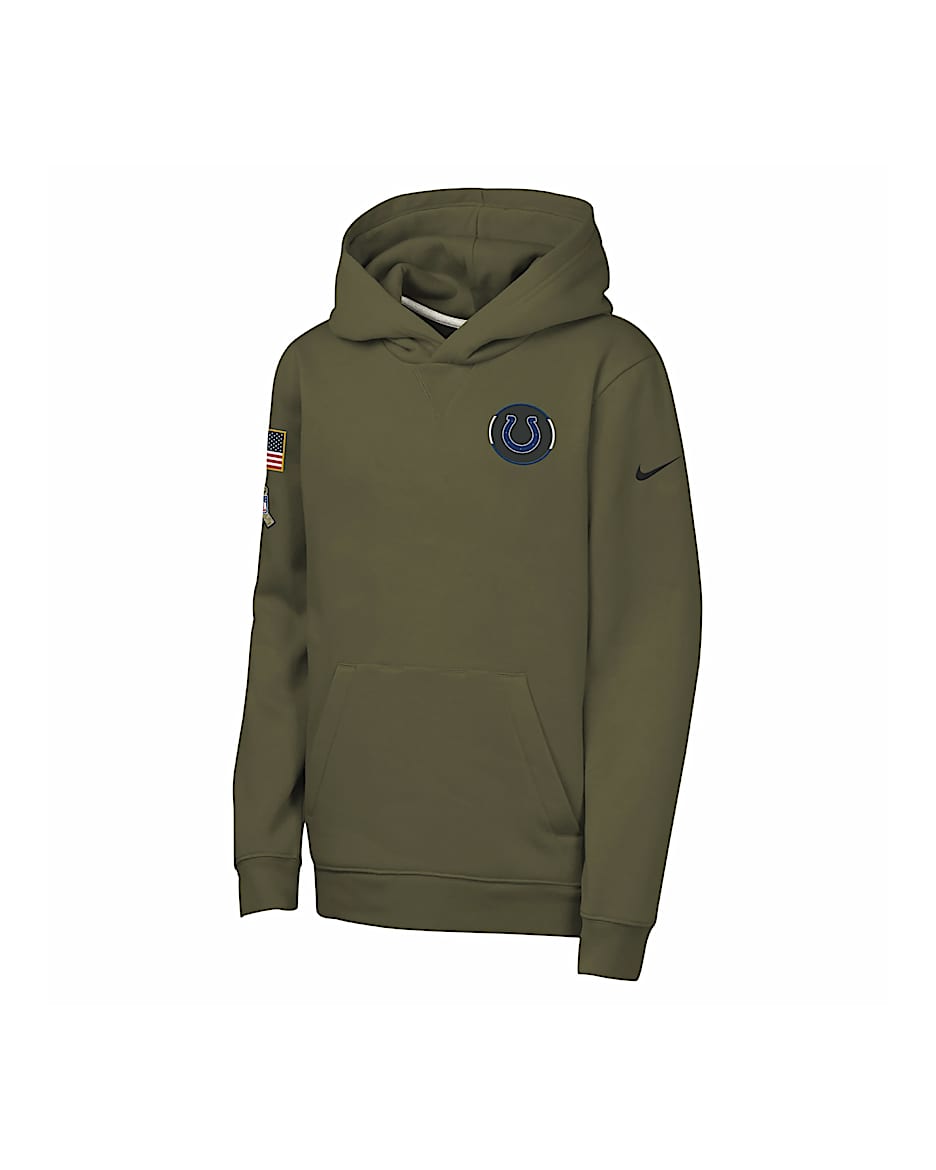 Nike Club Fleece (NFL Indianapolis Colts) Big Kids' "Salute to Service" Pullover Hoodie - Olive