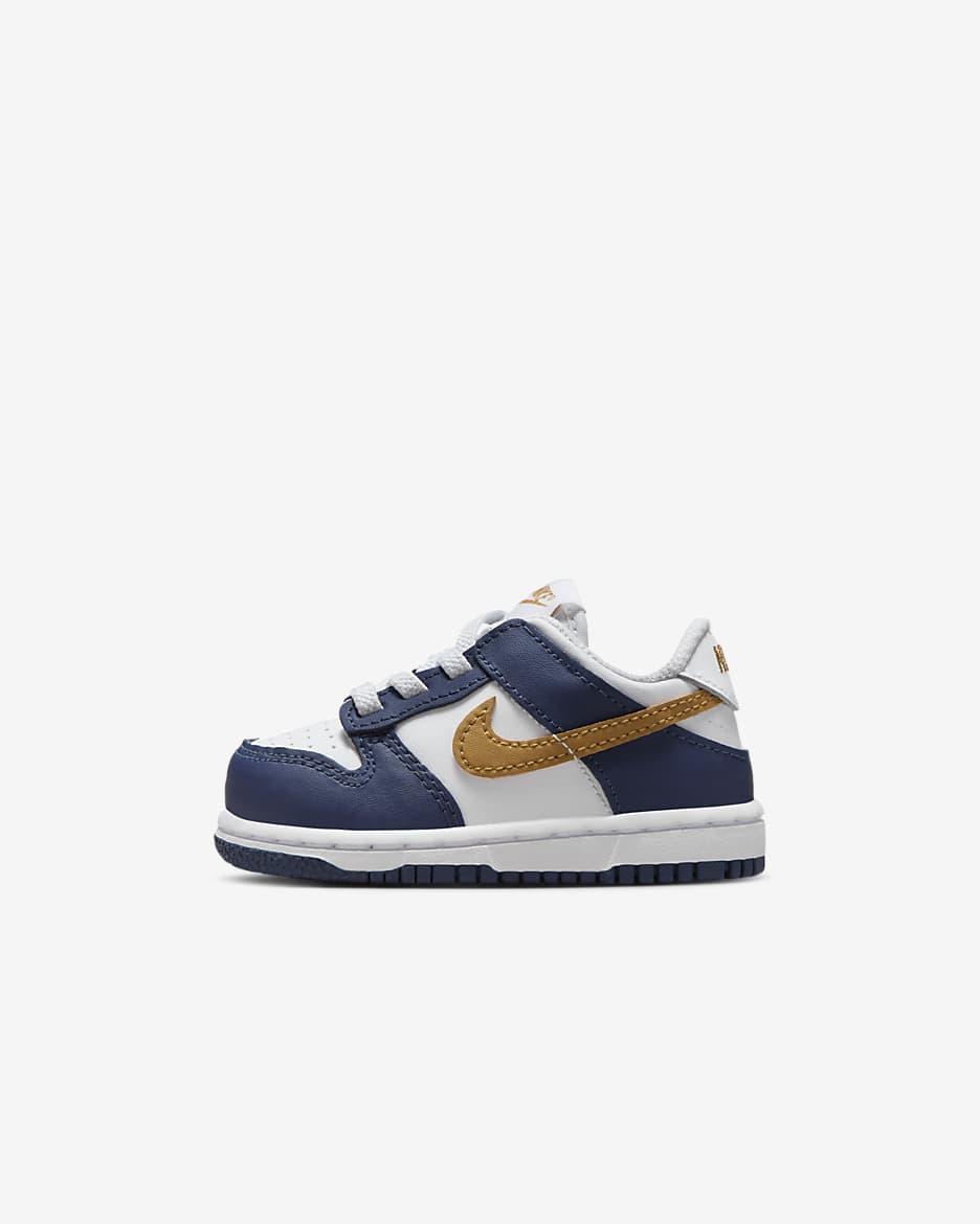 Calzado para bebé e infantil Nike Dunk Low - Blanco/Azul marino medianoche/Trigo