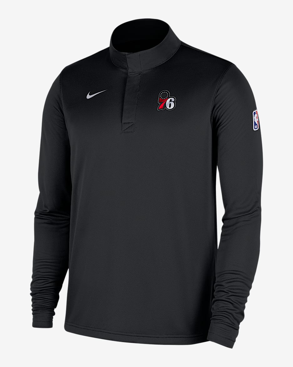 Playera de manga larga Nike Dri-FIT de la NBA de cierre de 1/4 para hombre Philadelphia 76ers - Negro/Blanco