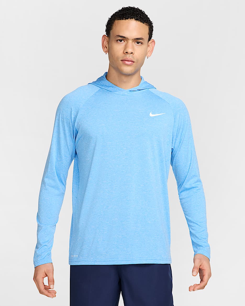 Playera Hydroguard con gorro de manga larga Nike Heather - Azul universitario/Blanco