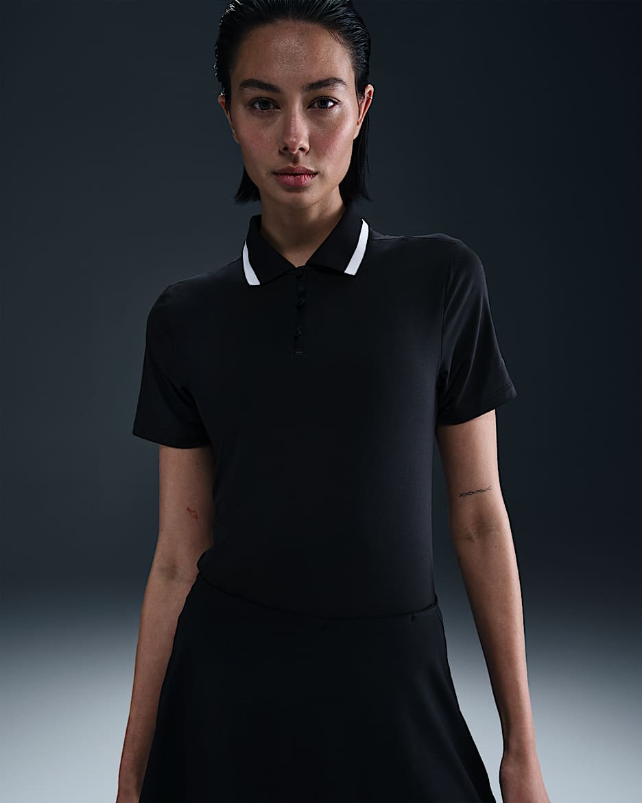 Polo de golf de manga corta Dri-FIT para mujer Nike Tour - Negro/Blanco/Blanco
