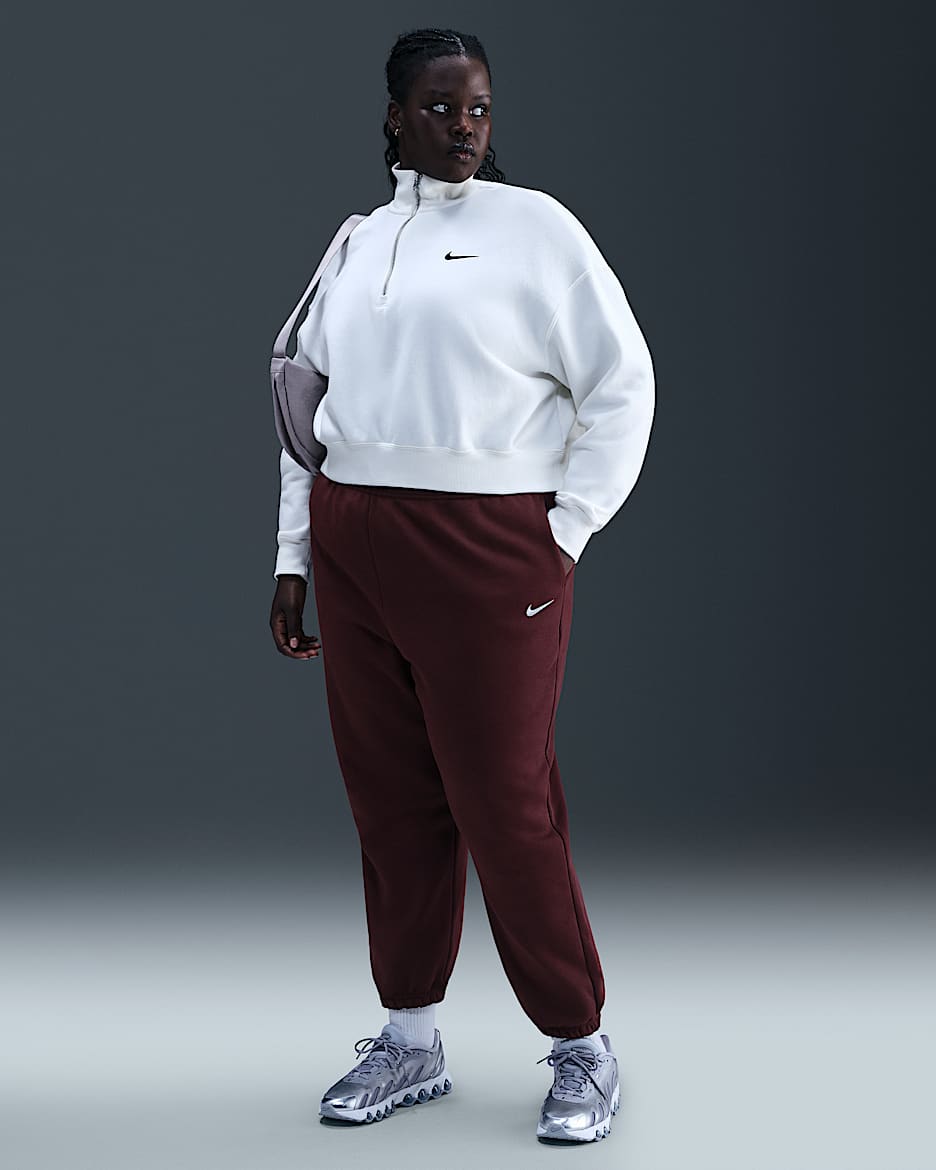 Pantalon de survêtement taille haute oversize Nike Sportswear Phoenix Fleece pour Femme (grande taille) - Burgundy Crush/Sail