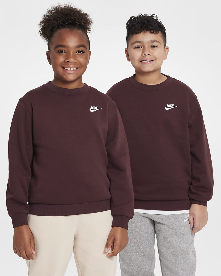 Nike Sportswear Club Fleece Big Kids' Sweatshirt (Extended Size) - Burgundy Crush/White