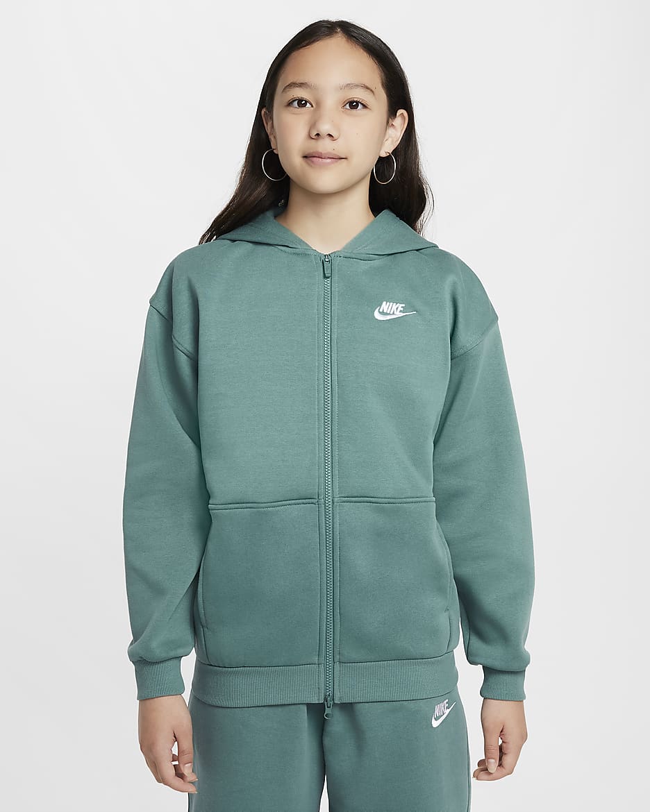 Nike Sportswear Club Fleece Older Kids' Oversized Full-Zip Hoodie - Bicoastal/White