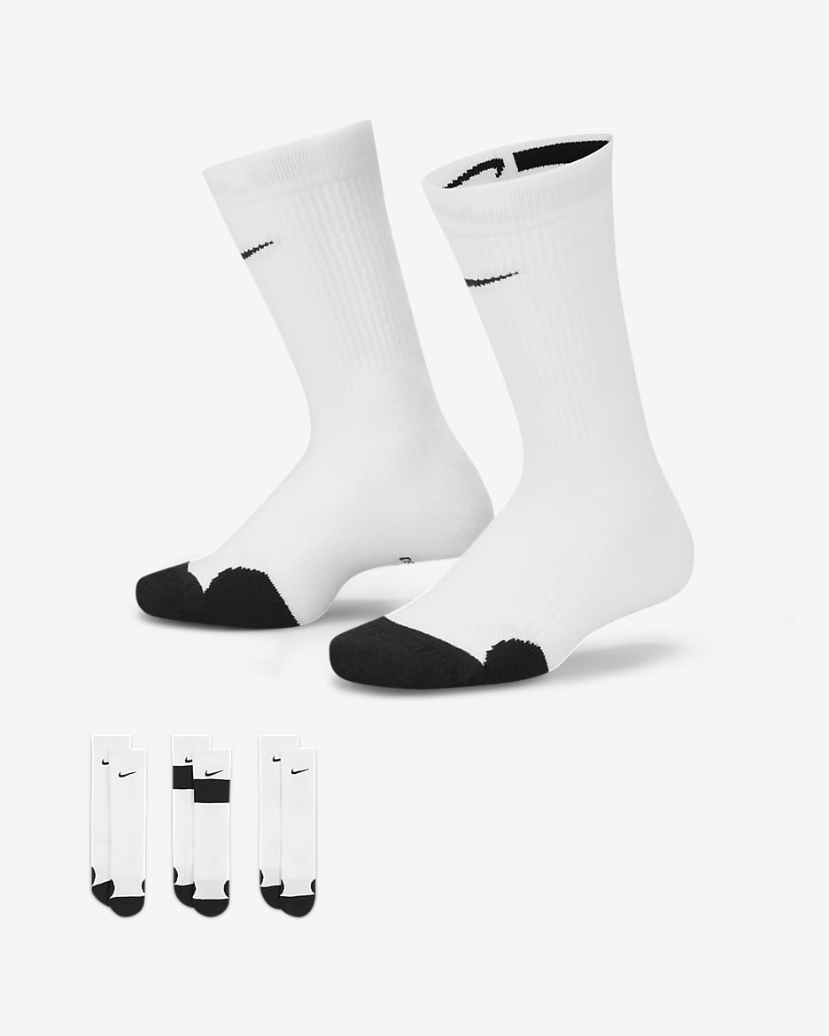 Nike Elite Kids' Basketball Crew Socks (3 Pairs) - White/Black