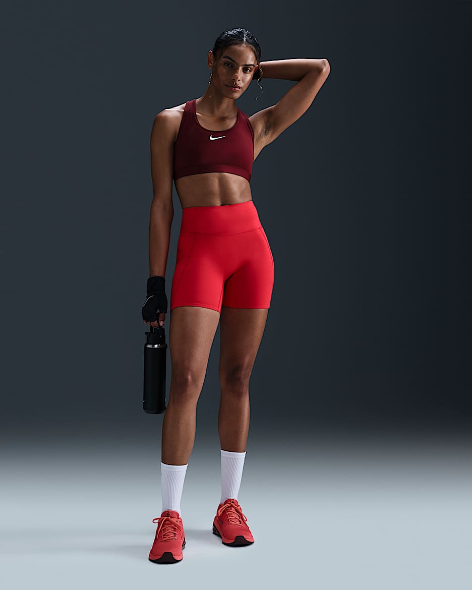 Nike Universa Women's Medium-Support High-Waisted 5" Biker Shorts with Pockets - University Red/University Red/Varsity Red