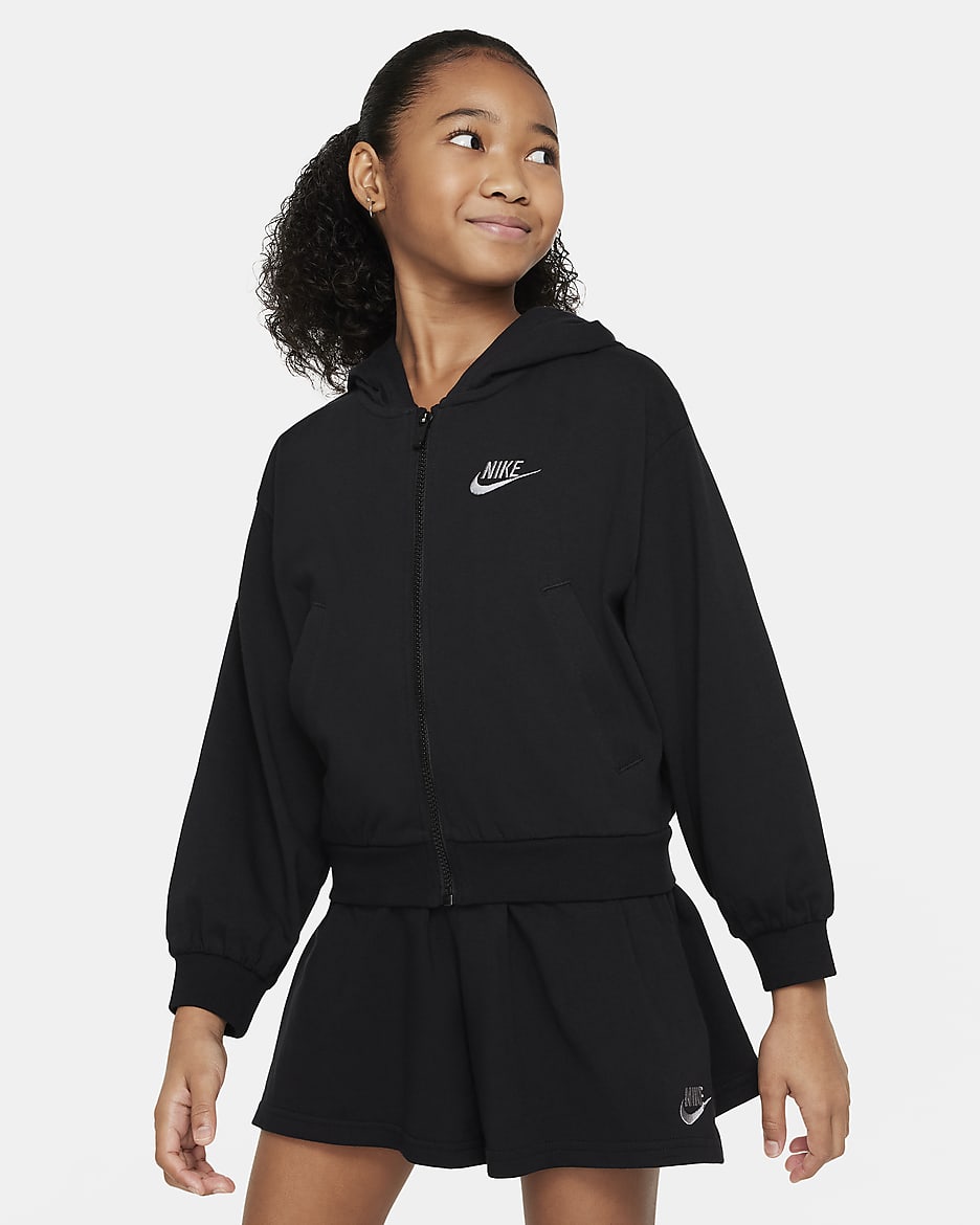 Felpa con cappuccio e zip a tutta lunghezza Nike Sportswear - Ragazza - Nero/Flat Pewter