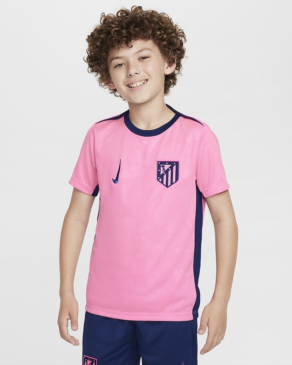 3e haut de foot d'avant-match Nike Dri-FIT Atlético Madrid Academy Pro pour ado - Pink Glow/Blue Void/Blue Void