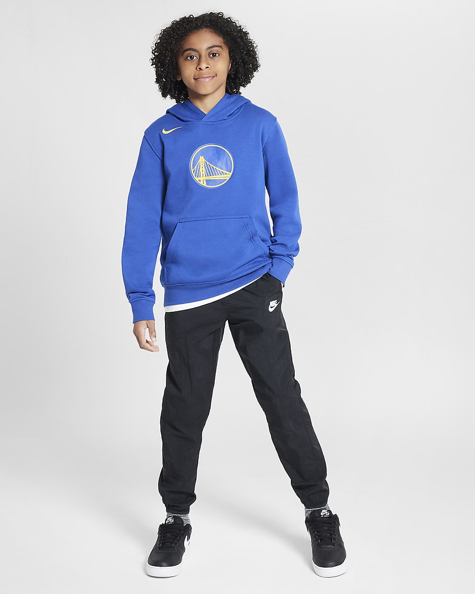 Golden State Warriors Club Older Kids' Nike NBA Fleece Pullover Hoodie - Rush Blue