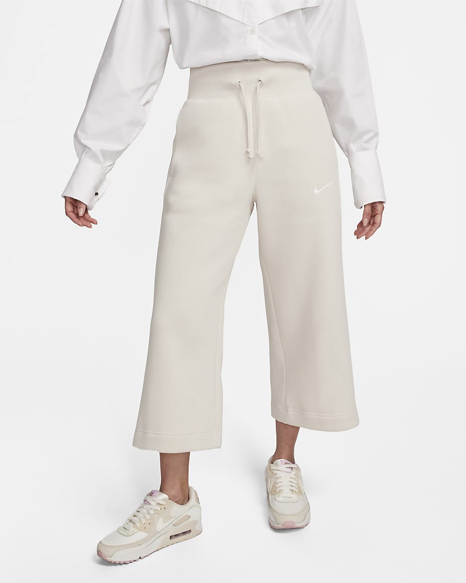 กางเกงซ้อมกีฬาขาลอยเอวสูงผู้หญิง Nike Sportswear Phoenix Fleece - Light Orewood Brown/Sail