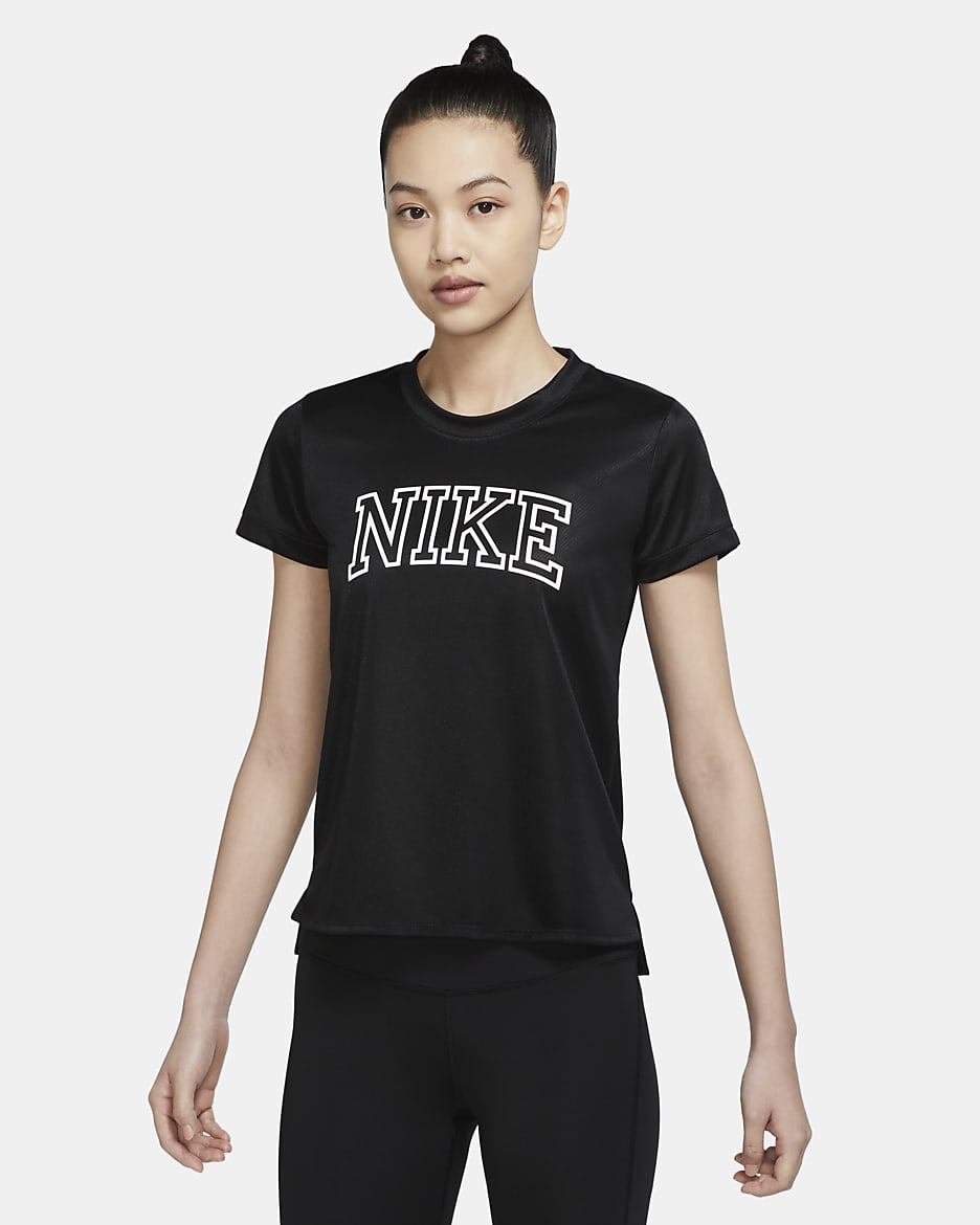 เสื้อวิ่งแขนสั้นผู้หญิง Nike Dri-FIT Swoosh - ดำ/ดำ/ขาว